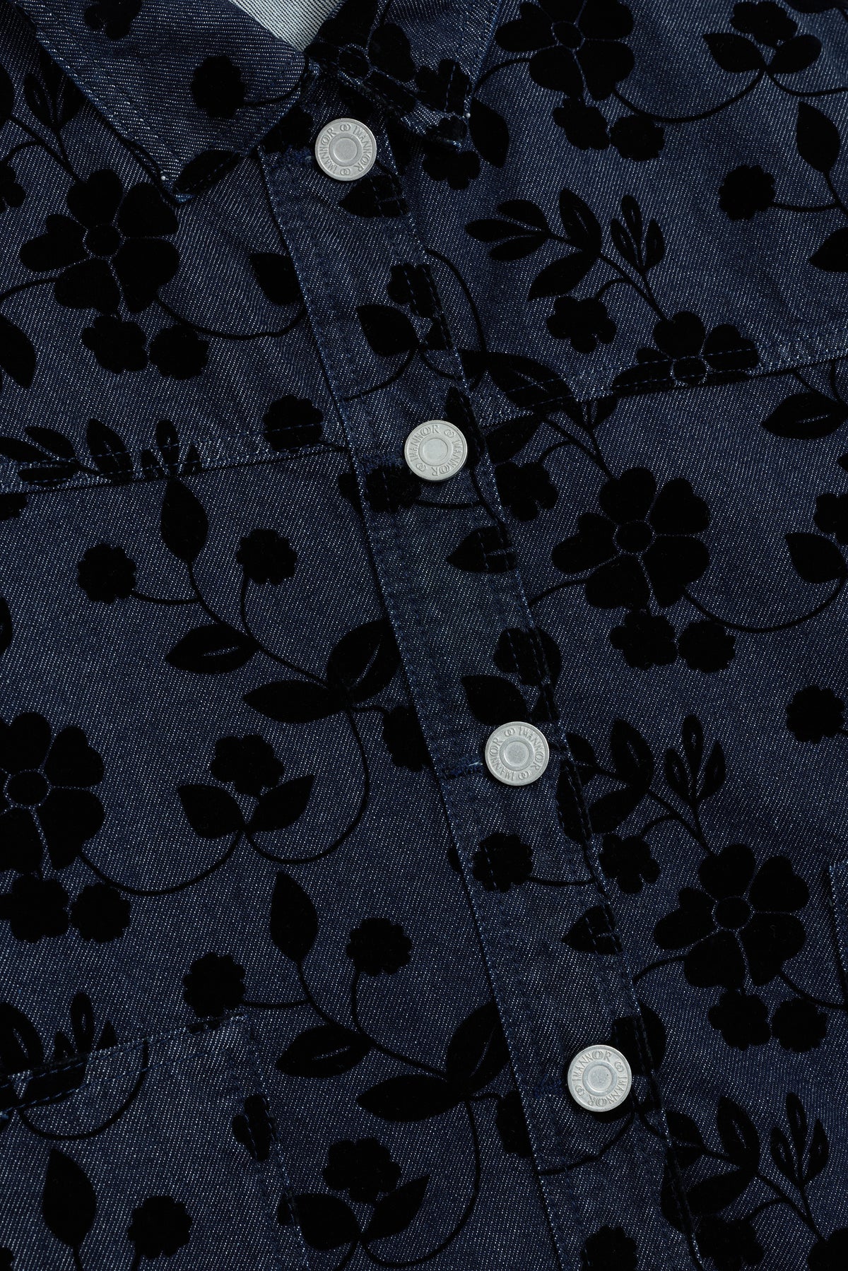 Çiçek Floklu Koyu Mavi Denim Ceket
