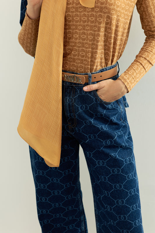 Lacivert Monogram Denim Pantolon