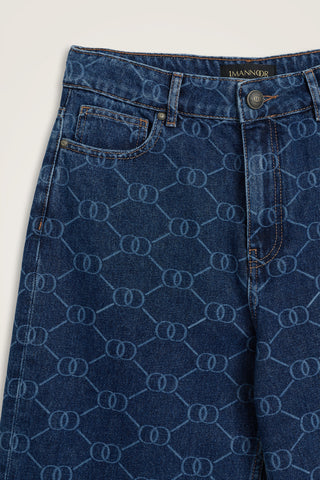 Lacivert Monogram Denim Pantolon