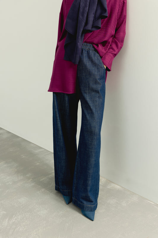 Lastikli Koyu Lacivert Denim Pantolon
