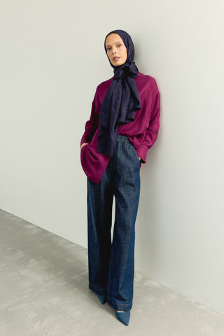 Lastikli Koyu Lacivert Denim Pantolon