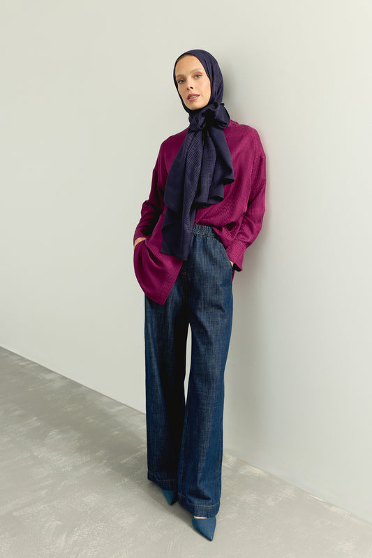 Lastikli Koyu Lacivert Denim Pantolon