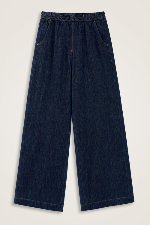 Lastikli Koyu Lacivert Denim Pantolon