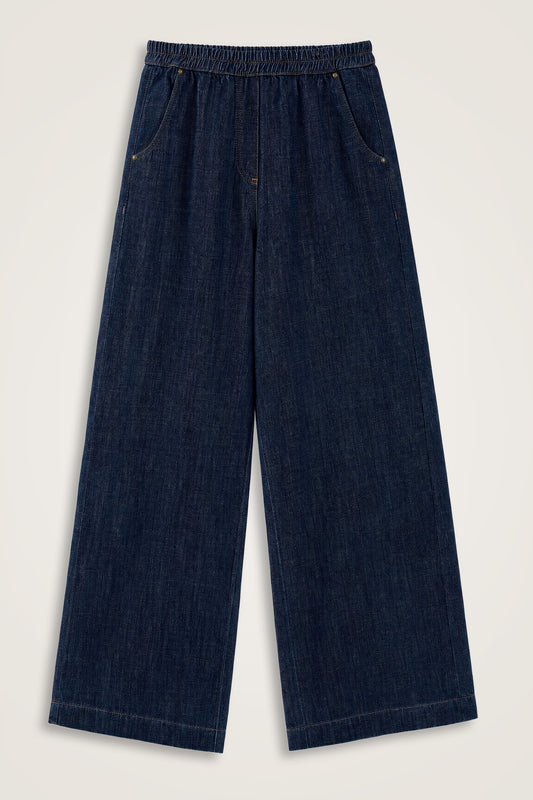 Lastikli Koyu Lacivert Denim Pantolon