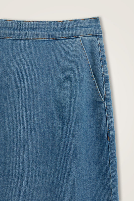Cep Detaylı Açık Mavi Denim Etek
