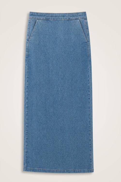 Cep Detaylı Açık Mavi Denim Etek