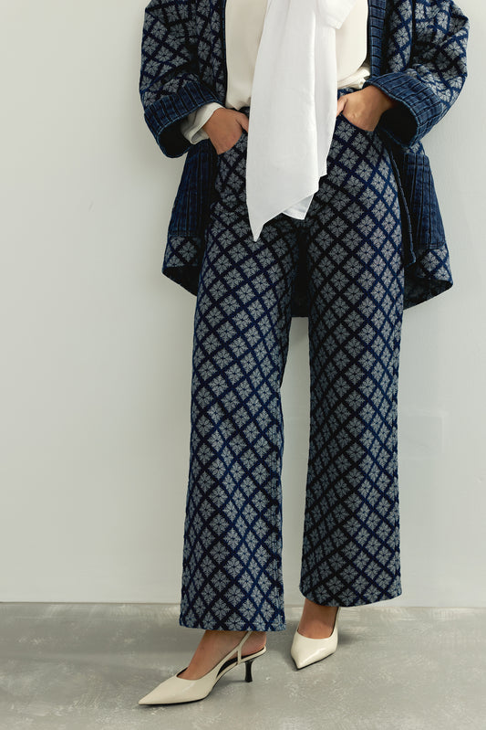 Lacivert Jakarlı Flared Denim Pantolon