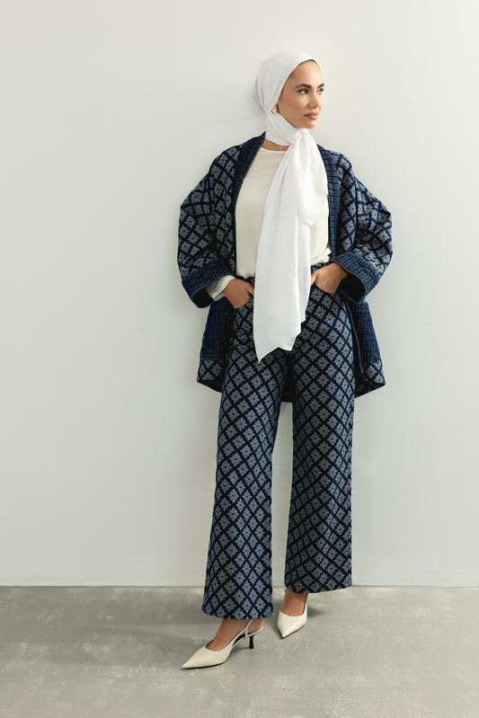 Lacivert Jakarlı Flared Denim Pantolon