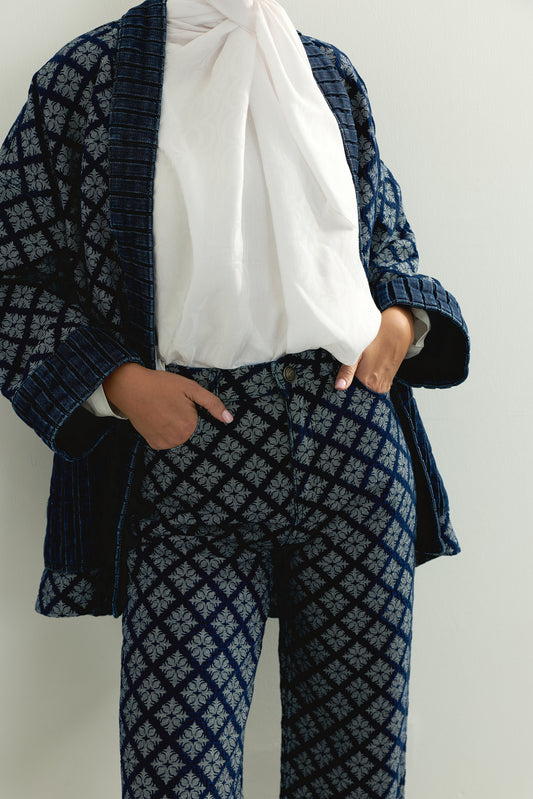 Lacivert Jakarlı Flared Denim Pantolon