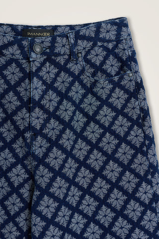 Lacivert Jakarlı Flared Denim Pantolon
