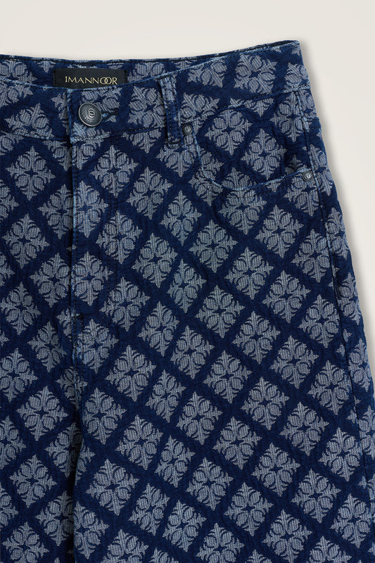 Lacivert Jakarlı Flared Denim Pantolon