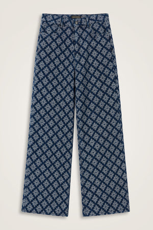 Lacivert Jakarlı Flared Denim Pantolon