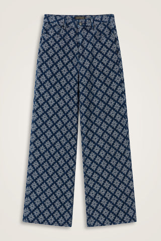 Lacivert Jakarlı Flared Denim Pantolon