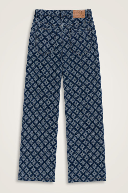 Lacivert Jakarlı Flared Denim Pantolon