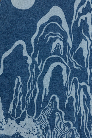 Dağ Ve Sakura Açık Mavi Sırt Detaylı Denim Yelek
