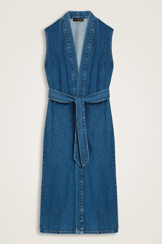 Dağ Ve Sakura Açık Mavi Sırt Detaylı Denim Yelek