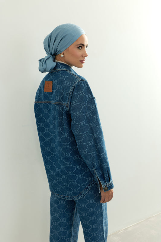 Monogram Açık Mavi Denim Gömlek