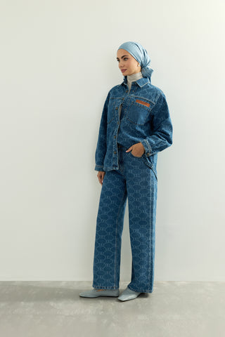 Monogram Açık Mavi Denim Gömlek