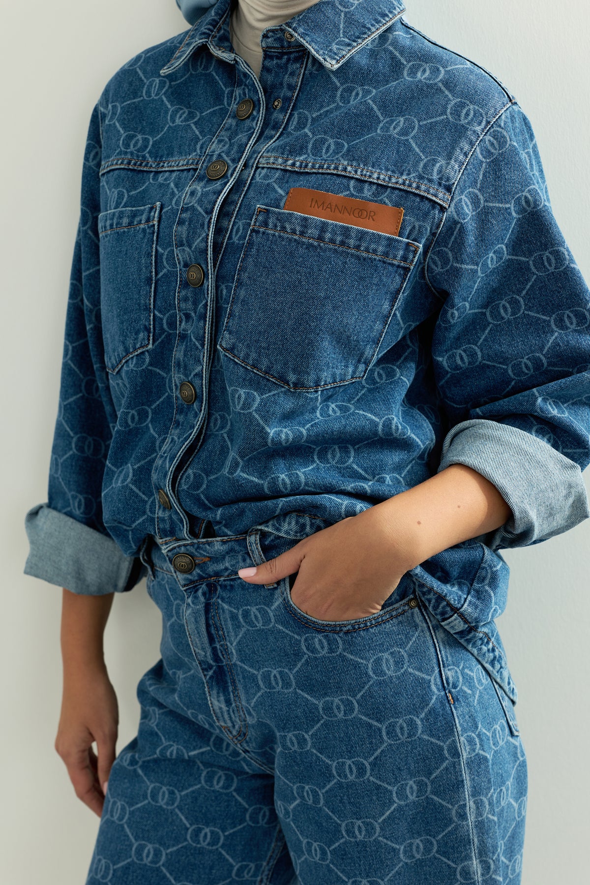 Monogram Açık Mavi Flared Denim Pantolon