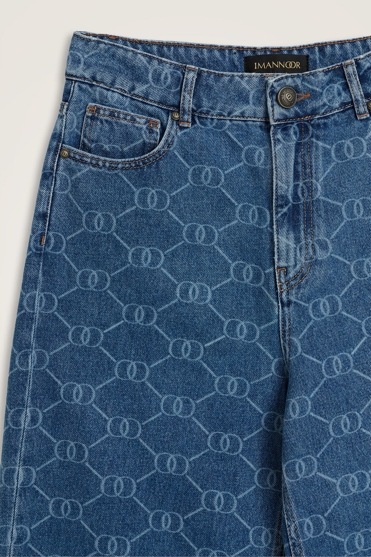 Monogram Açık Mavi Flared Denim Pantolon