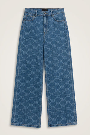 Monogram Açık Mavi Flared Denim Pantolon