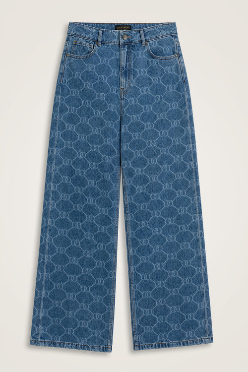 Monogram Açık Mavi Flared Denim Pantolon