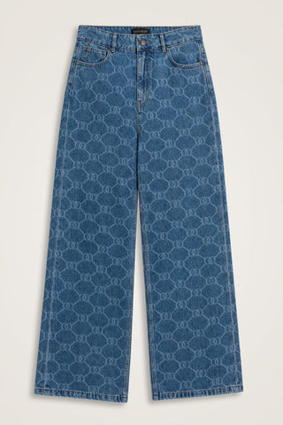 Monogram Açık Mavi Flared Denim Pantolon