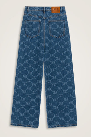 Monogram Açık Mavi Flared Denim Pantolon