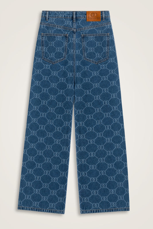 Monogram Açık Mavi Flared Denim Pantolon
