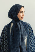 Petek Denim Renk Pamuk İpek Vual Şal 64x195
