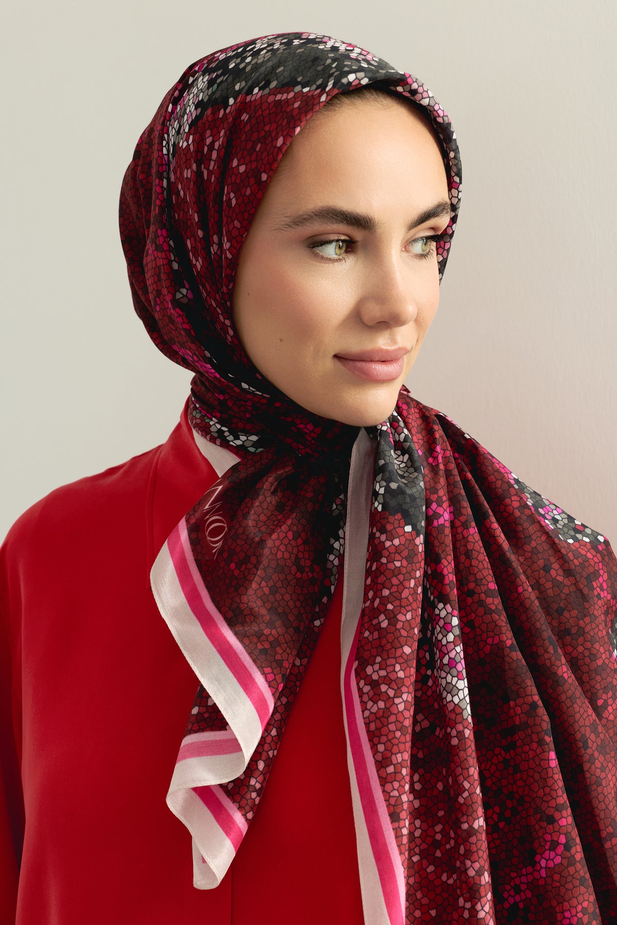 Fuji Dağı Bordo Pamuk Floş Şal 70x210