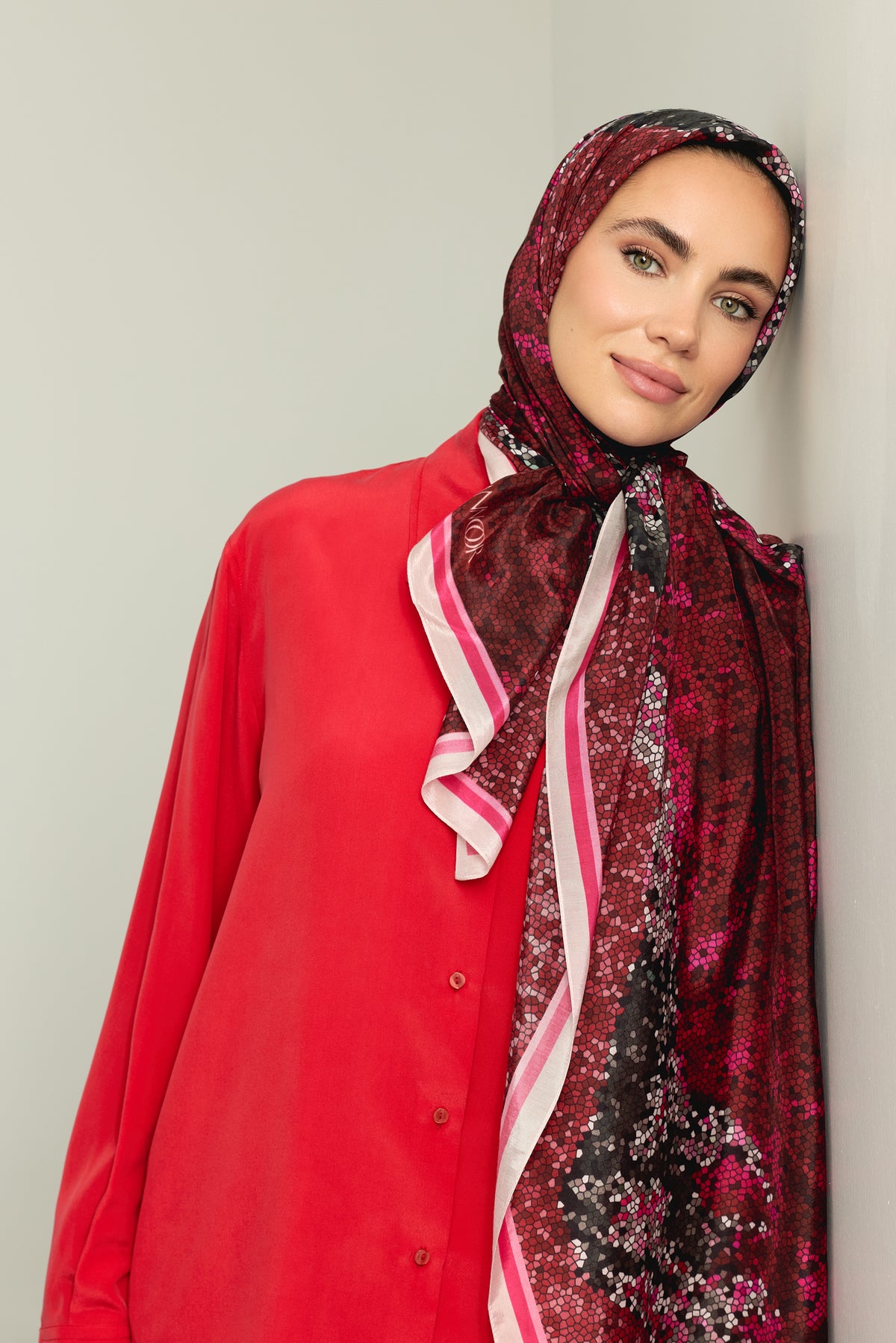 Fuji Dağı Bordo Pamuk Floş Şal 70x210