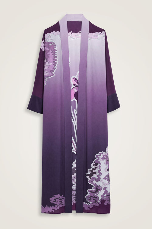 Süsen Mürdüm Krep İpek Uzun Kimono