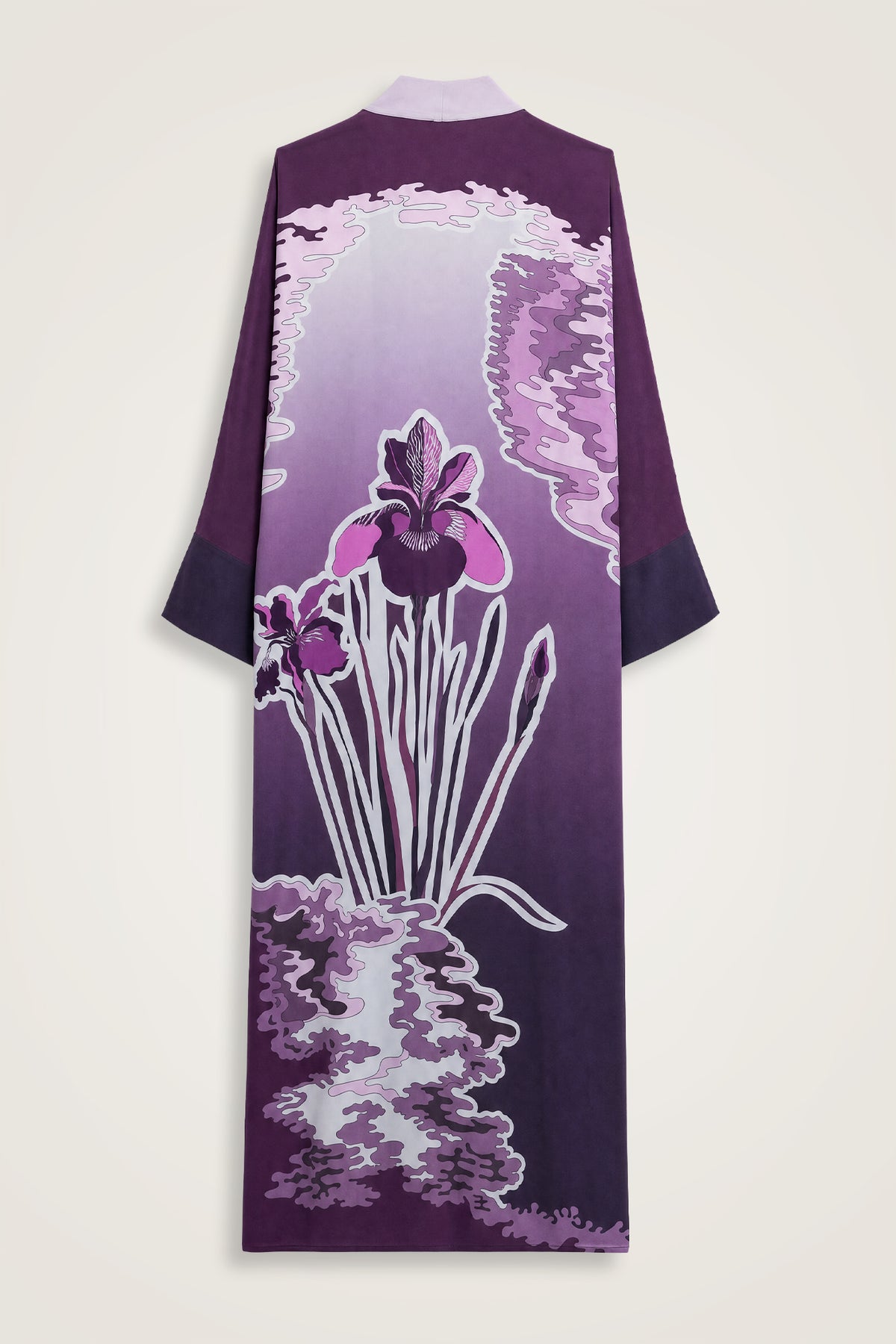 Süsen Mürdüm Krep İpek Uzun Kimono
