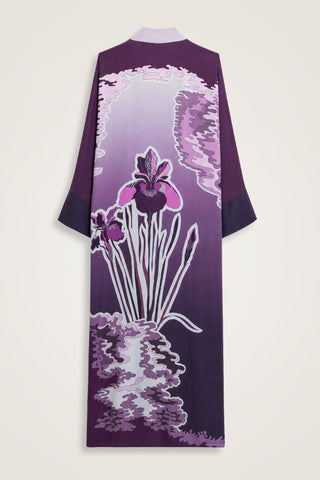 Süsen Mürdüm Krep İpek Uzun Kimono