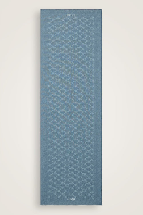 Petek Mavi Monogram Baskı Pamuk İpek Vual Şal 64x195