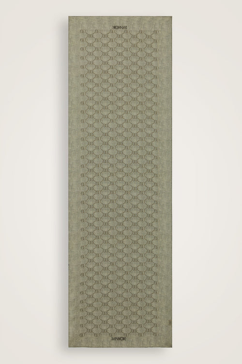 Petek Bej Monogram Baskı Pamuk İpek Vual Şal 64x195