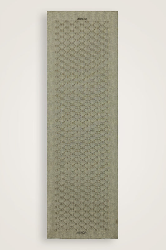 Petek Bej Monogram Baskı Pamuk İpek Vual Şal 64x195