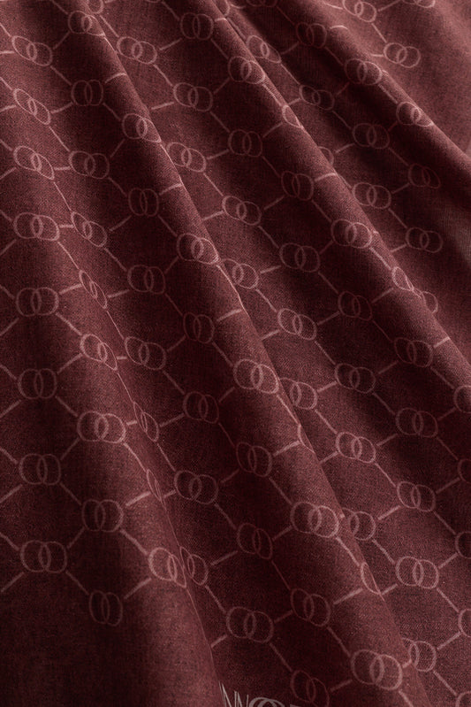 Petek Bordo Monogram Baskı Pamuk İpek Vual Şal 64x195