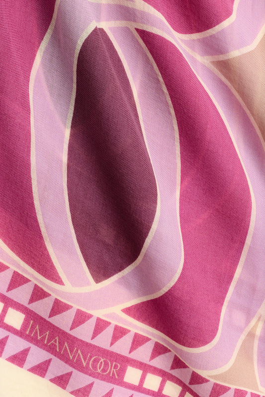Dev Bambunoor Pembe Monogram Baskı Yün Şal 70x210