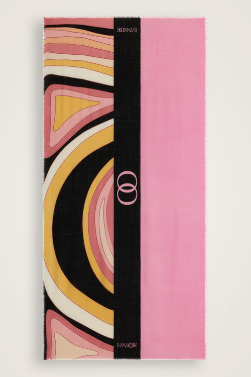 Dalgalar Pembe-Siyah Desenli Baskı Yün Şal 100x200