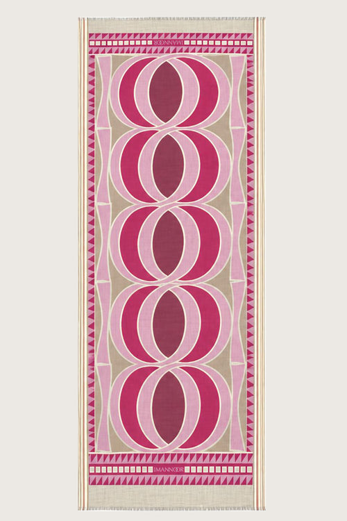 Dev Bambunoor Monogram Baskı Pembe Yün Şal 70x210