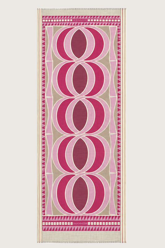 Dev Bambunoor Monogram Baskı Pembe Yün Şal 70x210