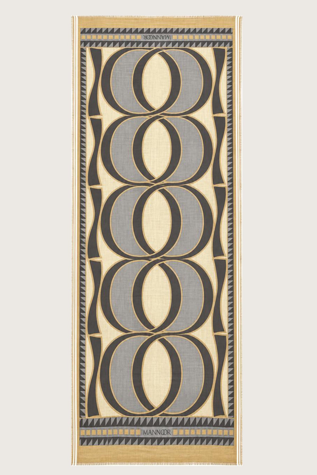 Dev Bambunoor Monogram Baskı Bej-Gri Yün Şal 70x210