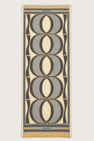 Dev Bambunoor Bej-Gri Monogram Baskı Yün Şal 70x210