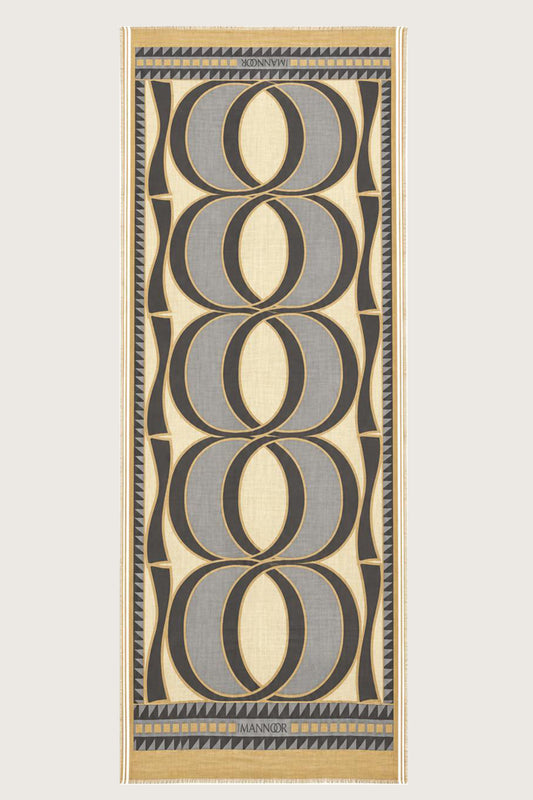 Dev Bambunoor Monogram Baskı Bej-Gri Yün Şal 70x210