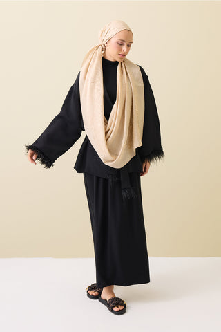 Monogram İmza Bal Beji Shiny Jakar Şal 70x200