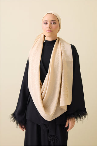 Monogram İmza Bal Beji Shiny Jakar Şal 70x200