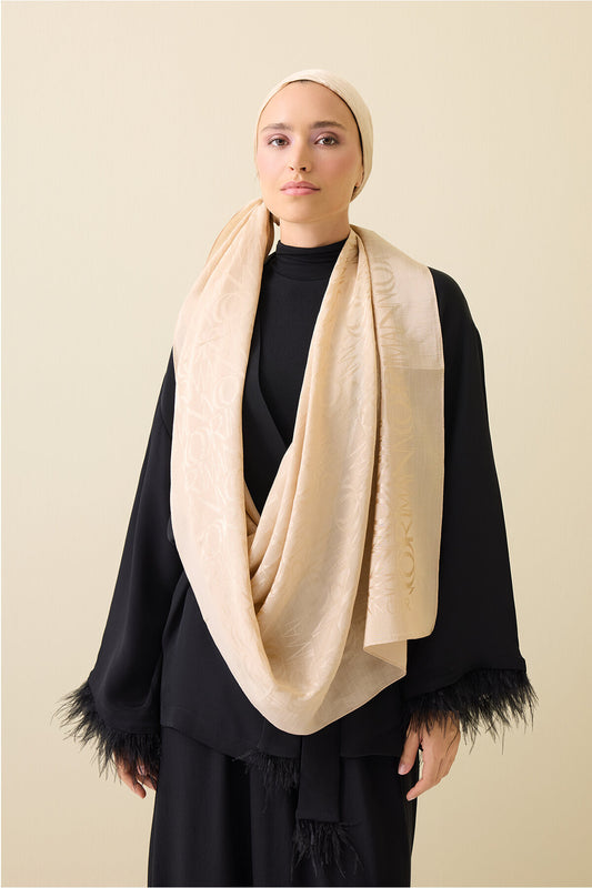 Monogram İmza Bal Beji Shiny Jakar Şal 70x200