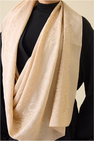 Monogram İmza Bal Beji Shiny Jakar Şal 70x200